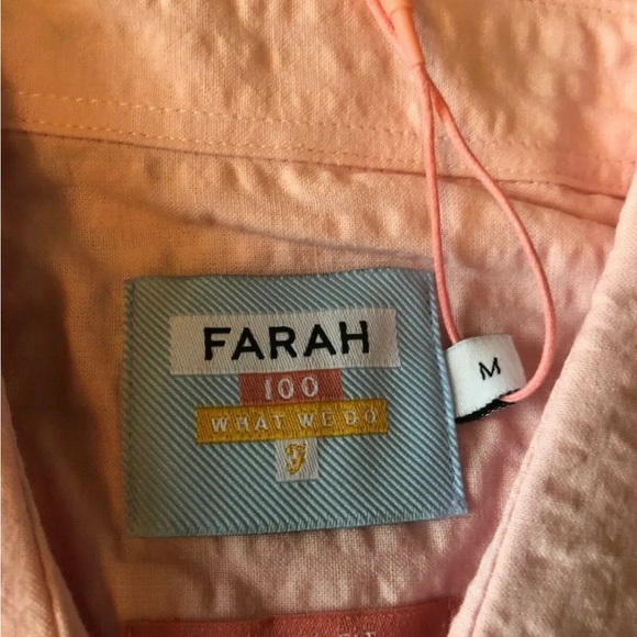 Farah Vintage Medium Mens Hudspeth Seersucker Short Sleeve Shirt Cool Pink BNWT - Picture 3 of 5